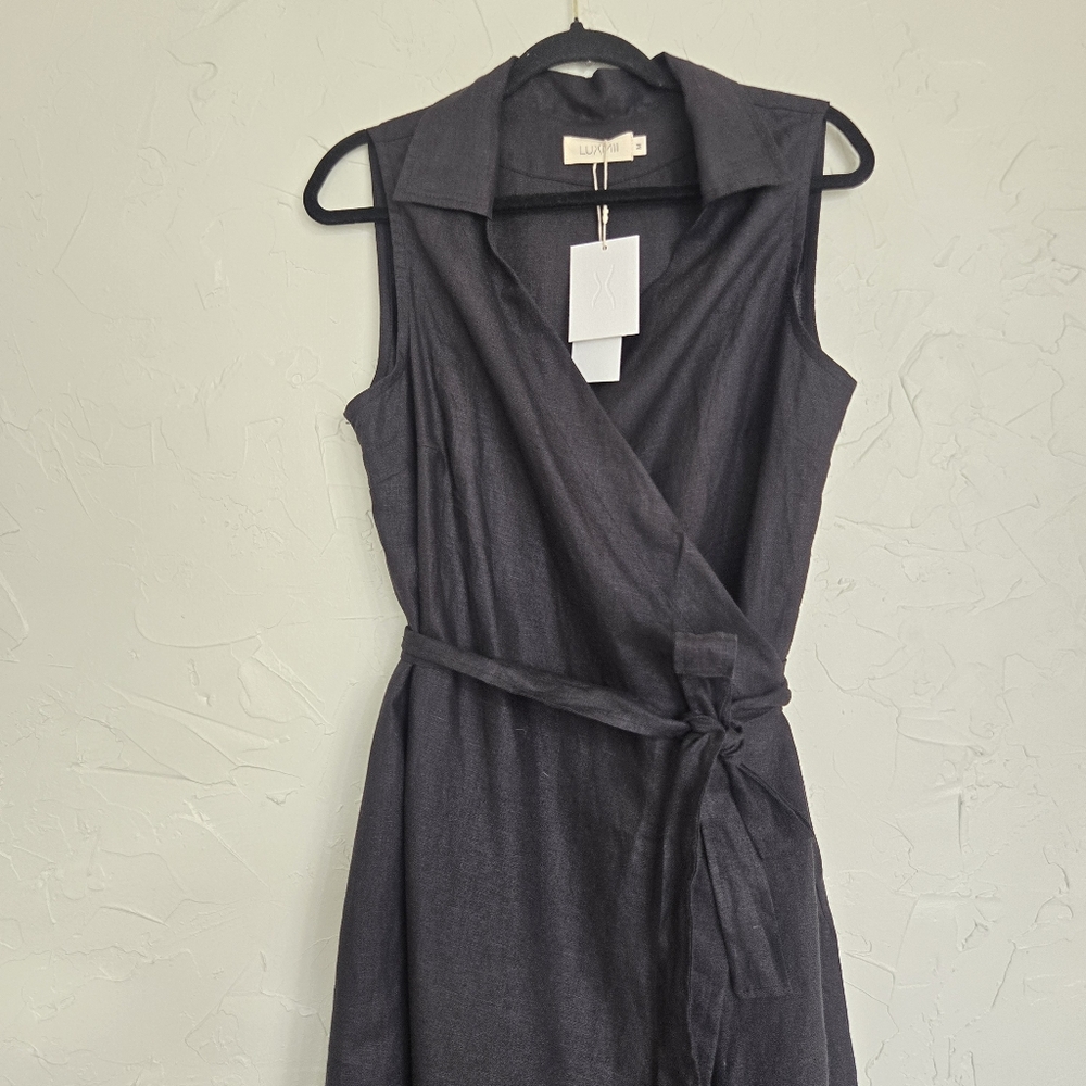 Sleeveless Black Asymmetrical Wrap Dress - Picture 7 of 13
